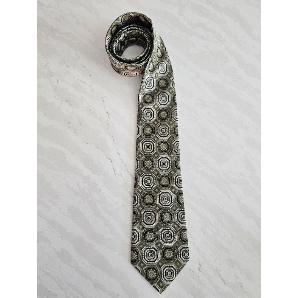 Burma Bibas Patterned Olive Green Men's Silk Tie